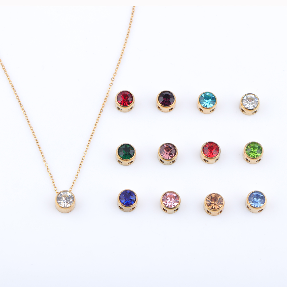 Birth Flower Necklace - Edelstahl-Halsketten mit 12-Geburtssteinen-Anhänger, bunte 12-Monats-Geburtsstein-Charms für