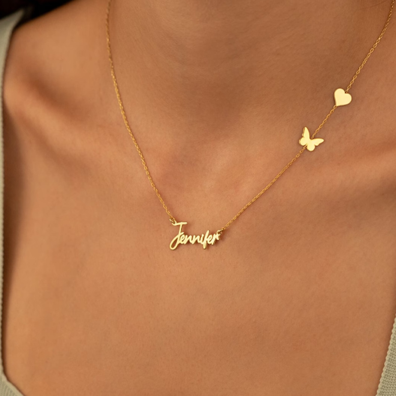 Birth Flower Necklace - Personalisierte personalisierte Schmetterling Herz Form Namen