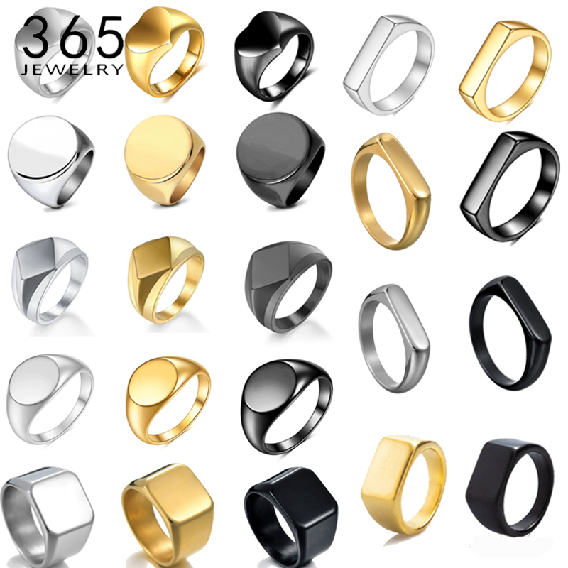Initial Ring Custom - 365-Edelstahl, Punkrock, glatter Siegelring mit individuellem